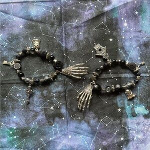 Silver and Black Skeleton Hand Charm Bracelet